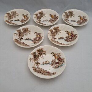 Johnson Brothers The Old Mill Brown Fruit Bowls Set Of 6 Vintage 5.25 Inch Wide